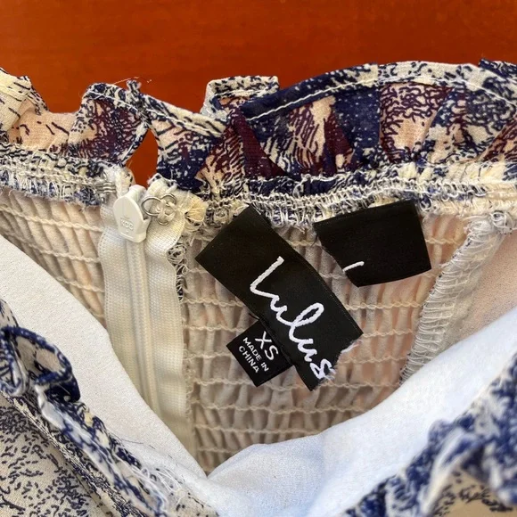 Lulus size xs Breeze the Day Blue and White Print Tie-Strap Mini Dress - Picture 2 of 9